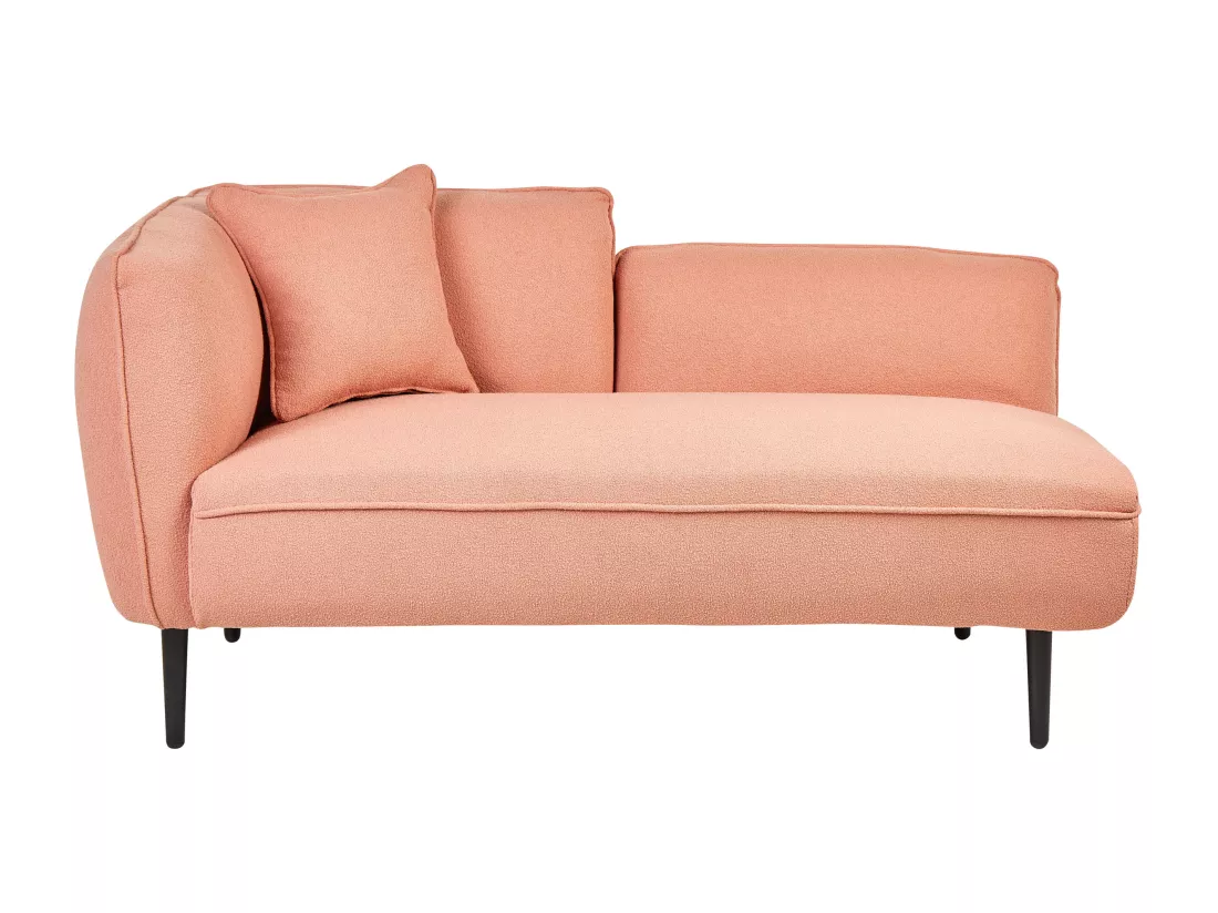 Méridienne d'angle à droite en tissu bouclé rose pêche CHEVANNES