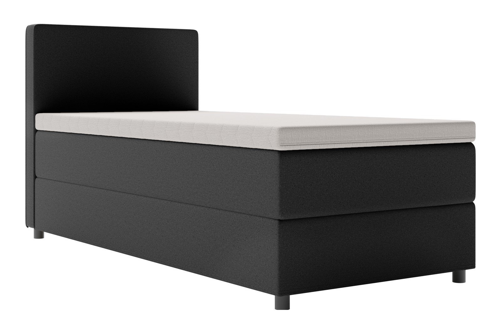Premium 10 oppbevaringsseng 120x200 cm Magasinseng med oppbevaring, åpnes fra siden. I tekstil terranova 1 sort, med fast fasthetsgrad og premium 10 overmadrass,sorte ben. Sengegavl selges separat.