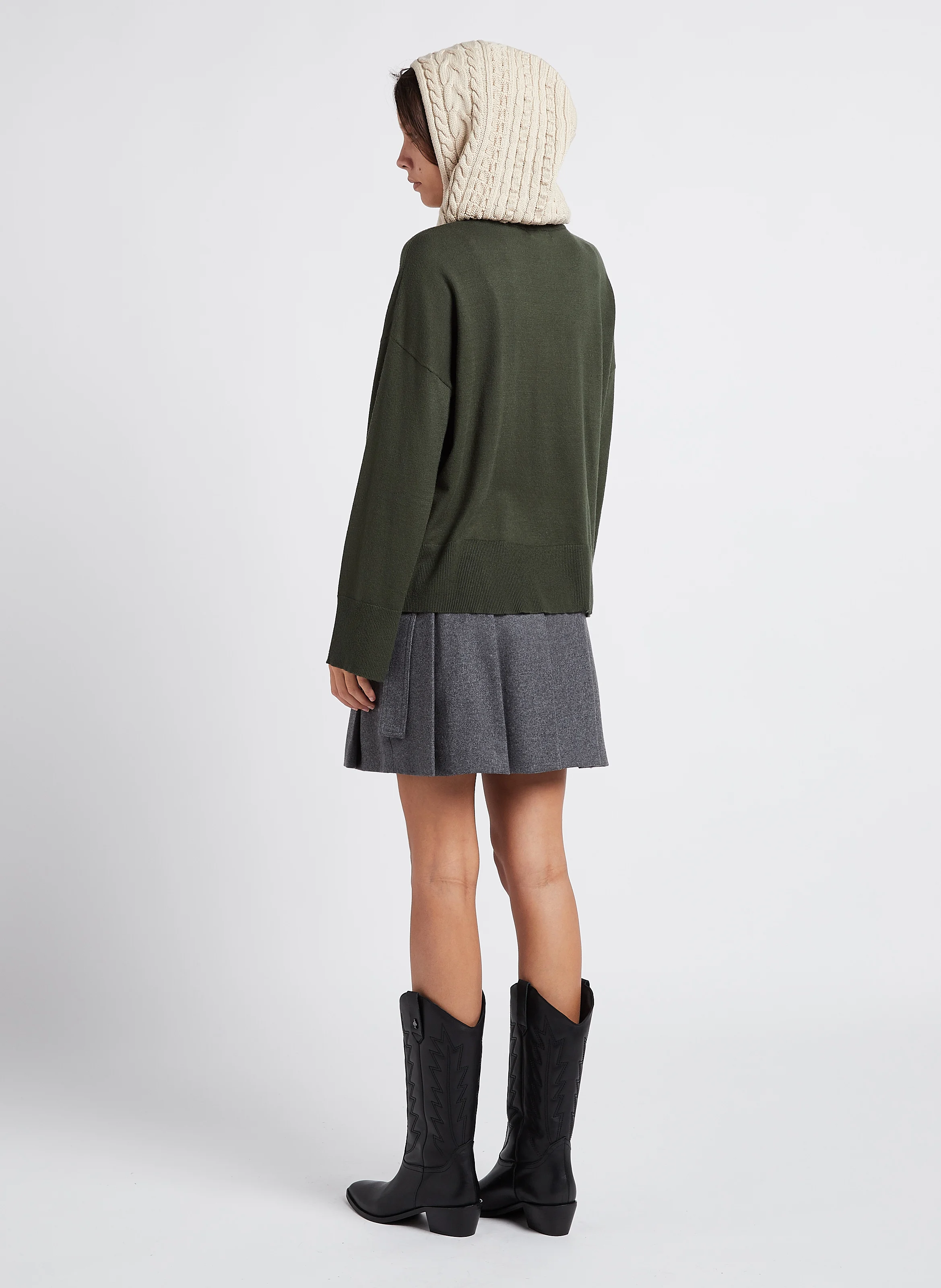 RACHELLE - Pull col V en maille mélangée | Vert