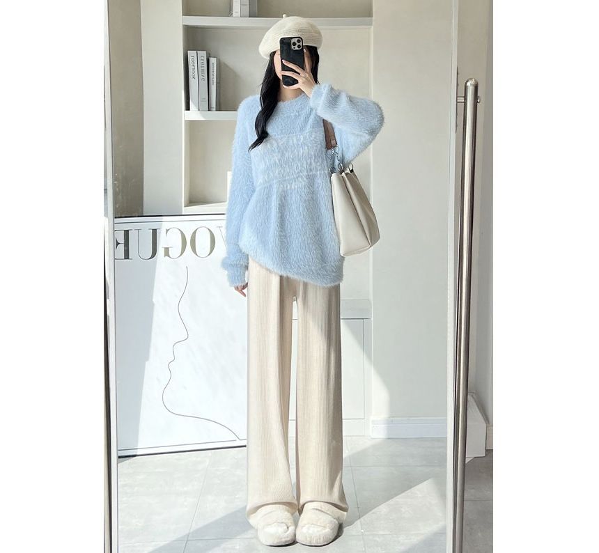 evanesce - High Rise Wide Leg Plain Knit Sweatpants