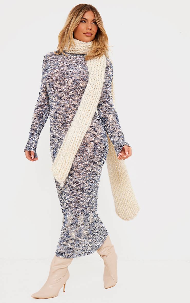 Bleu Robe Maxi En Maille Confettis À Manches Longues