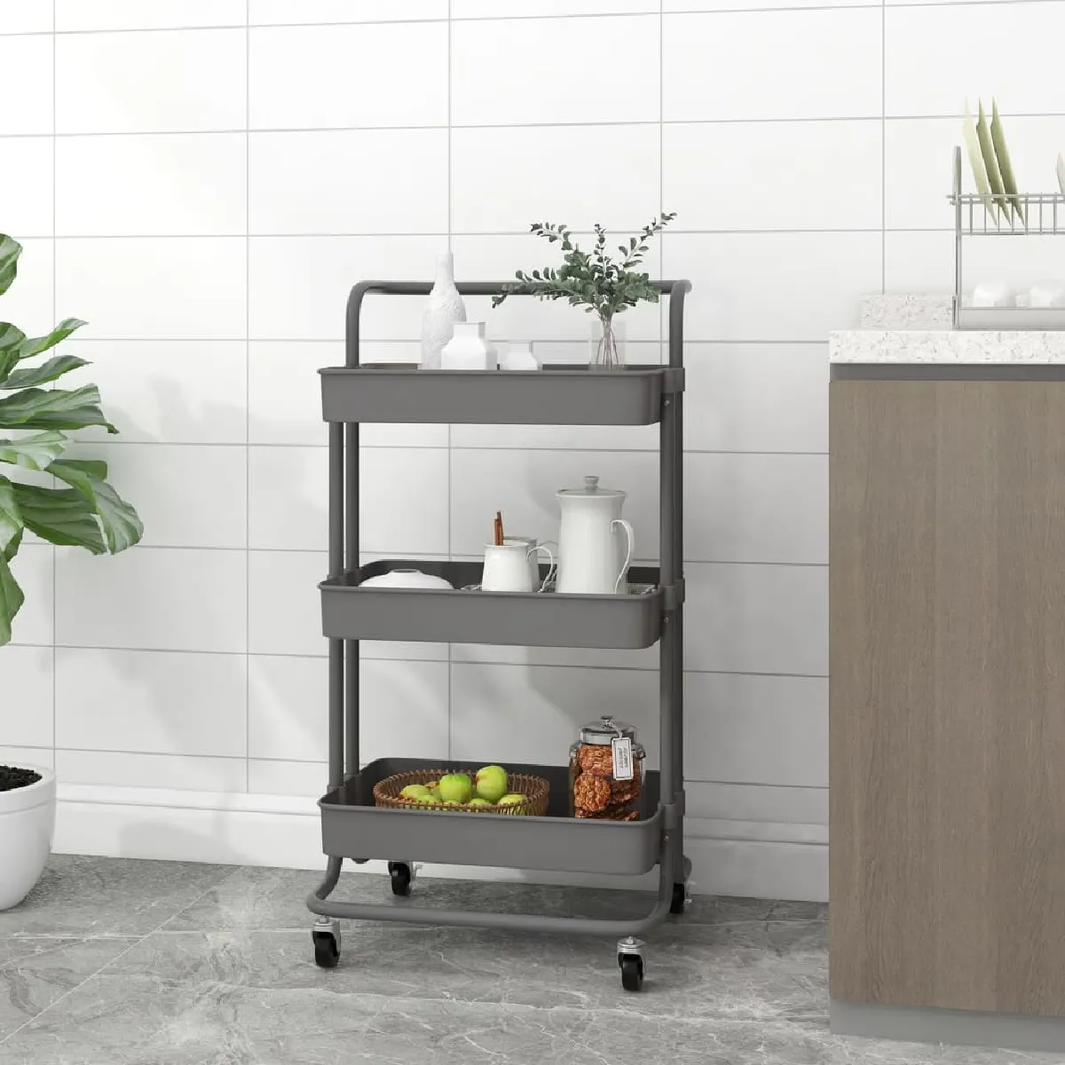 vidaXL Chariot de cuisine - Gris