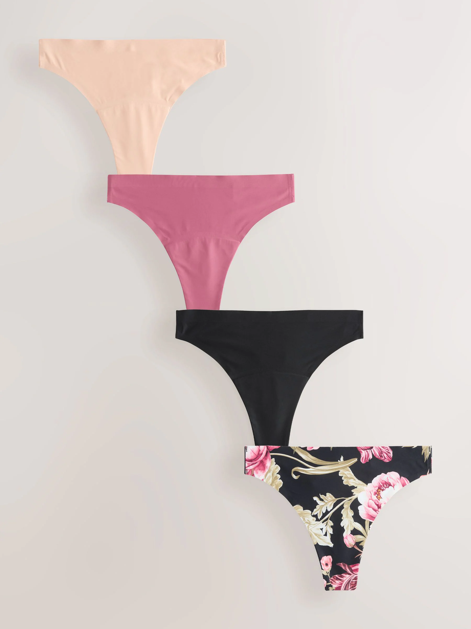 Zwart / Praline Huidskleur / Roze Bloemen - No VPL Light Flow Period Knickers 4 Pack