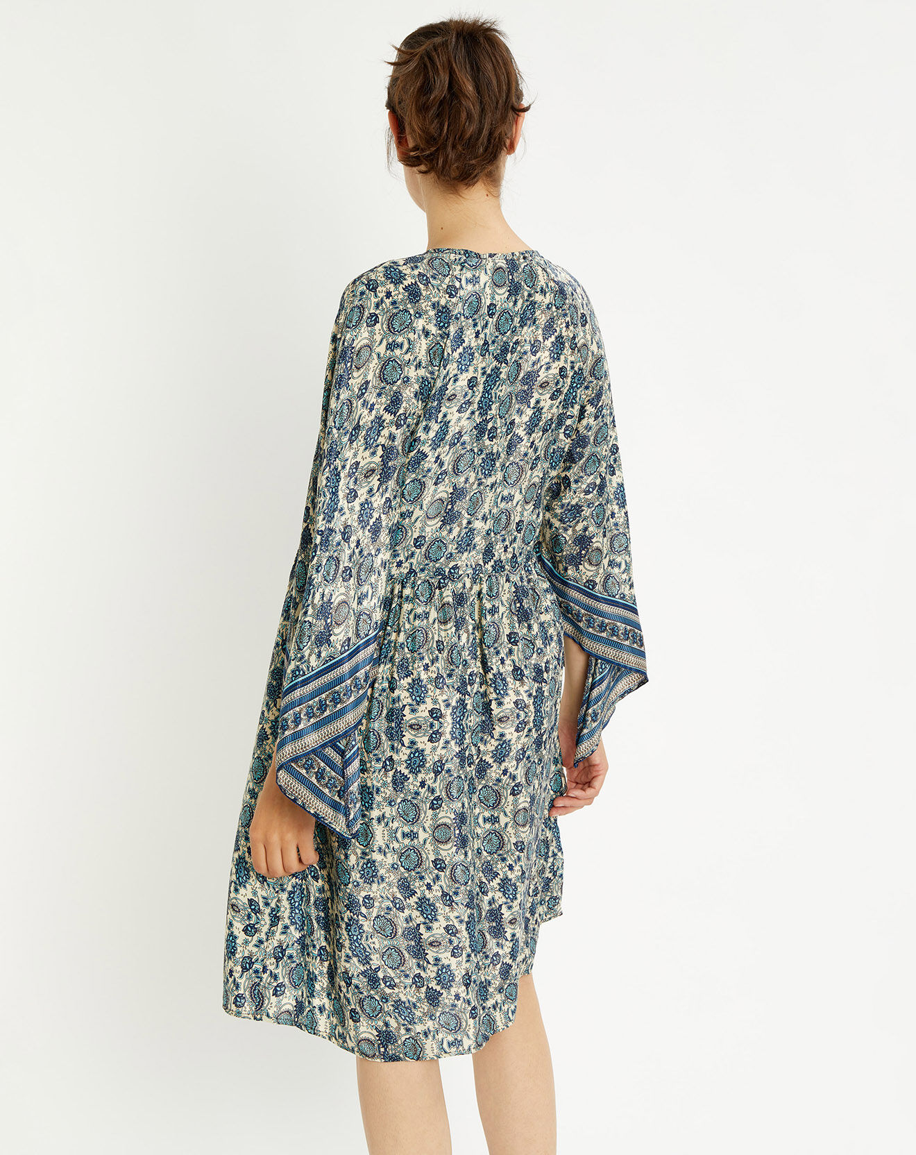 Lauren Vidal Robe en Soie mélangée Sasha bleu/écru