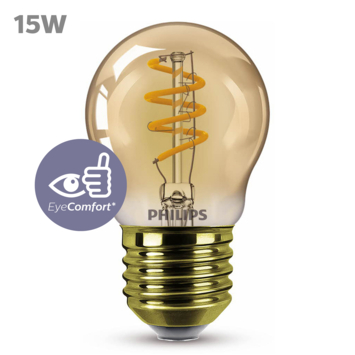 Philips LED kogel E27 15W filament goud spiraal dimbaar