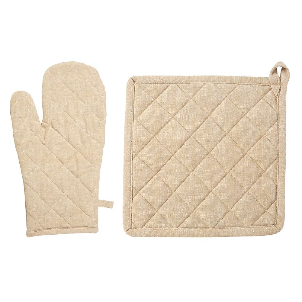 Manique et gant de cuisine beige
