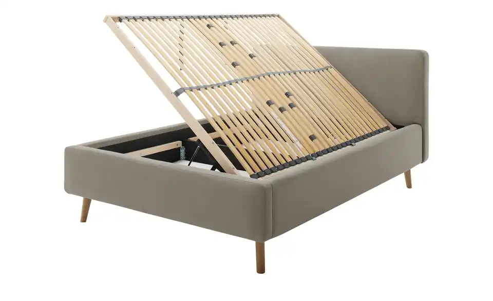 Polsterbettgestell Mattis Taupe Webstoff fein 140 cm mit Bettkasten