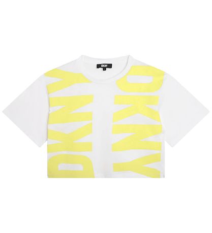 DKNY T-Shirt - Cropped - Weiß/Lemon