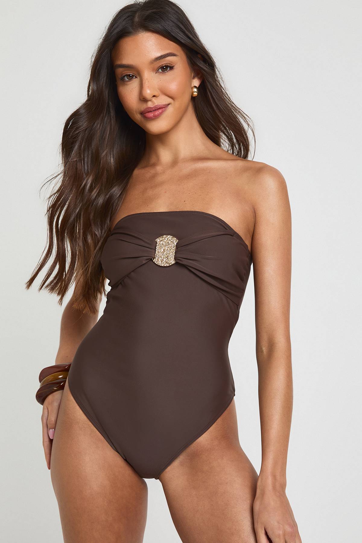 boohoo Maillot De Bain Bandeau Avec Détail Bordure Dorée