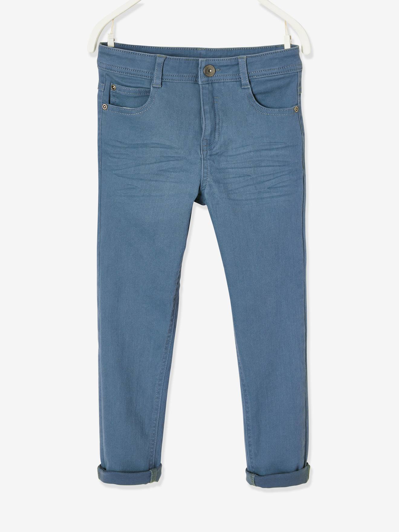 Calças MorphologiK slim-fit, para quadris largos, modelo STRONG, para meninos, bege escuro liso com estampas.