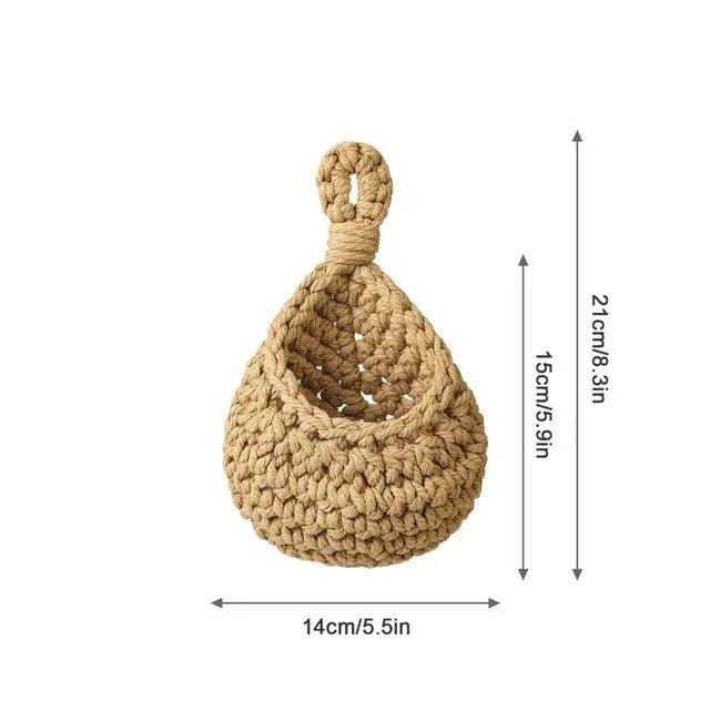 Boho Style Hand woven Wall Hanging Basket | Jute Natural Wall Mounted Vegetable Fruit Storage Organizer
