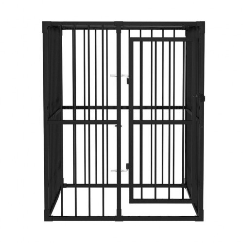 Canil de aço preto para animais de estimação, para uso externo.
