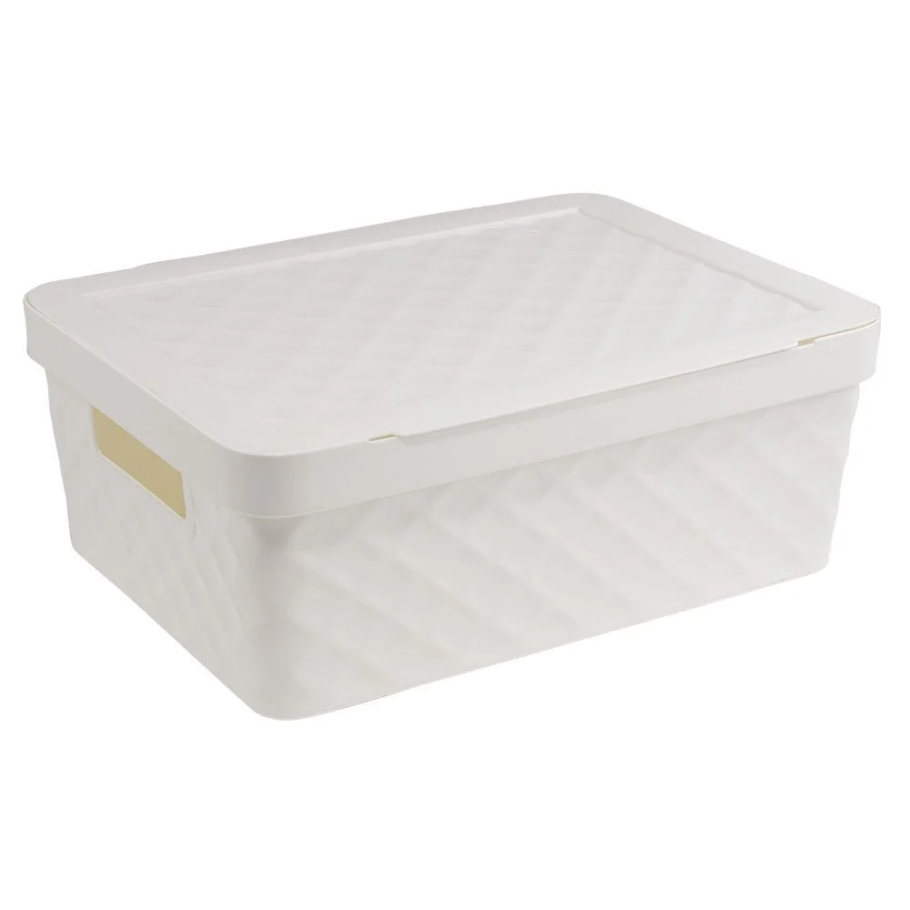 Boîte rangement en plastique blanc design relief 11L