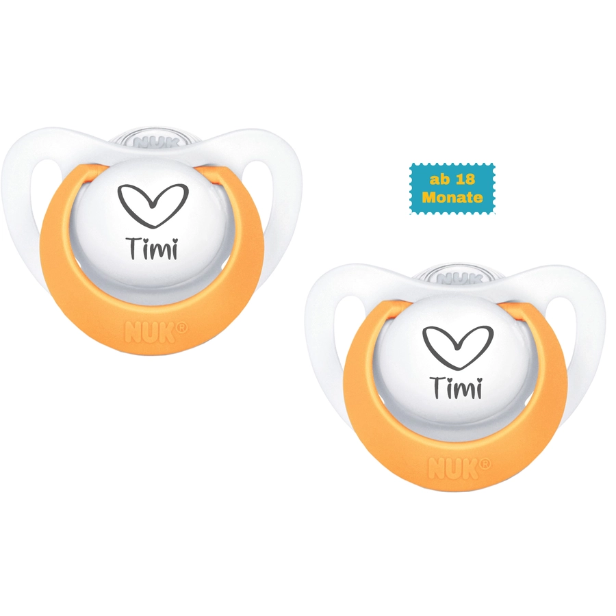 Schnullireich Schnuller mit Namen  Namensschnuller NUK Genius Herz – 2er Set (Junge) Weiß