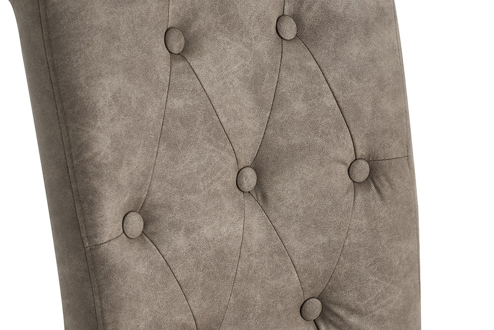 Design Stuhl CASA taupe Microfaser mit Zierknöpfen Massivholzbeine
