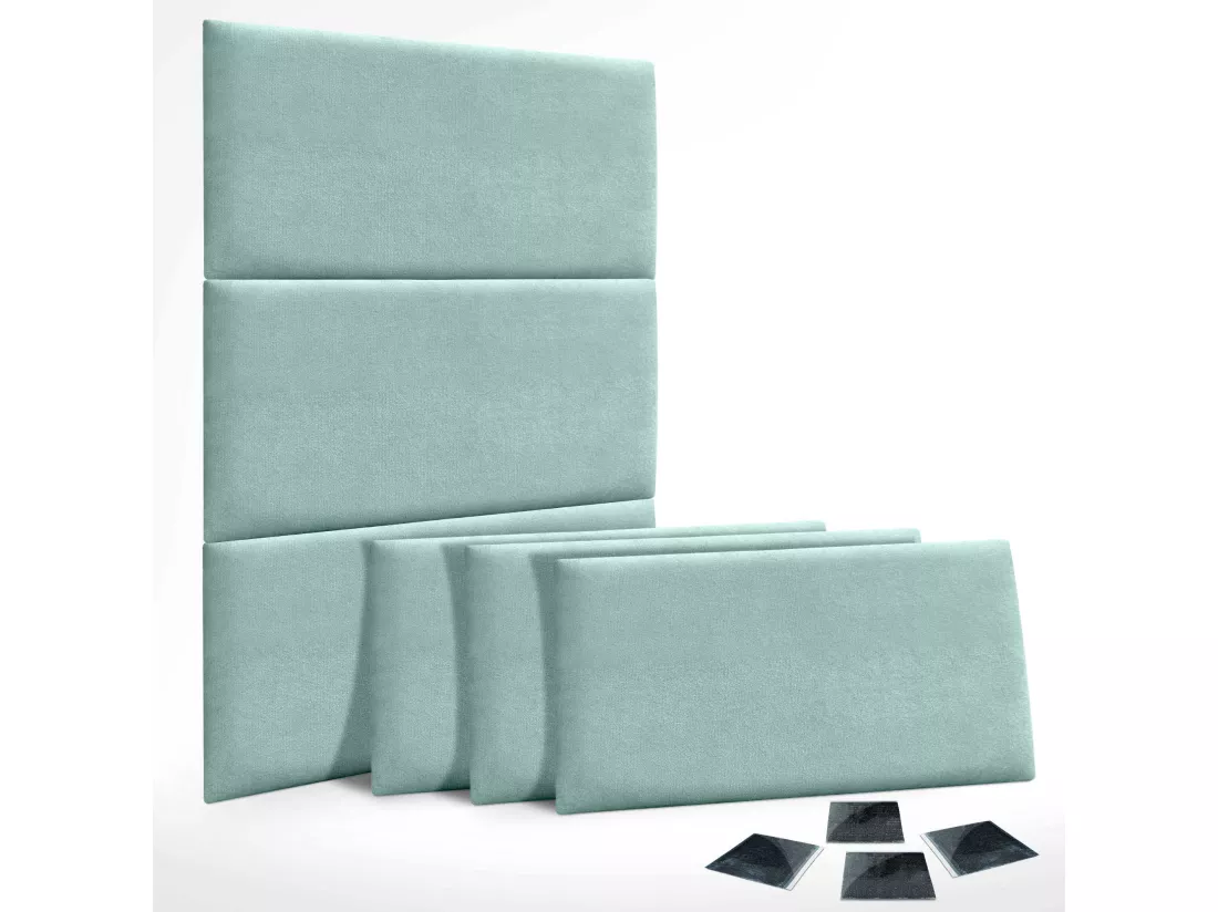 DHOME Lot de 6 Panneaux Rembourrés en Tissu Aqualine Autocollants pour Mur Acoustiques Absorbants Protection contre les choc (Vert d'eau, 50x30cm, x6)
