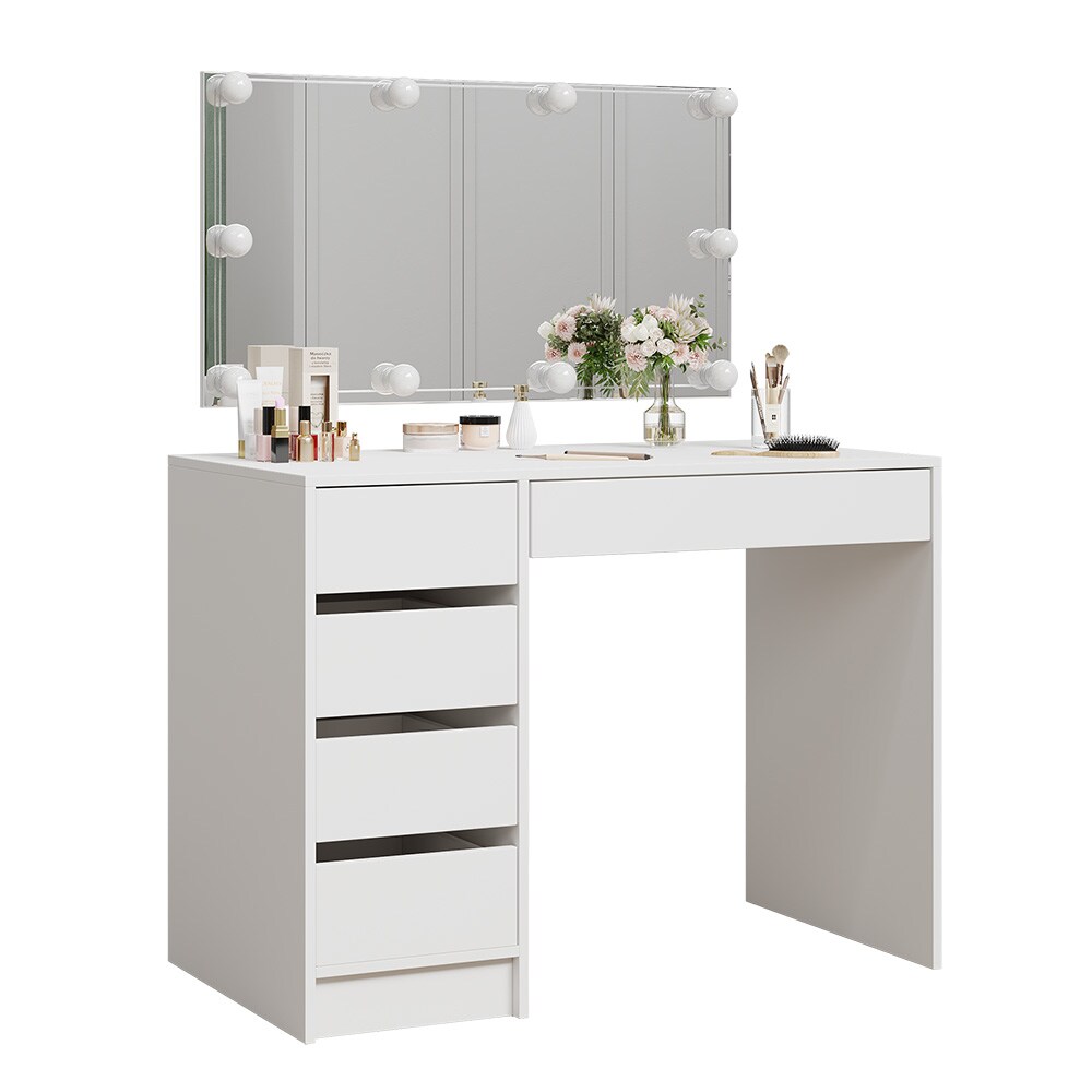 Vicco Schminktisch Thalia Weiß Hochglanz 100 cm mit LED-Beleuchtung