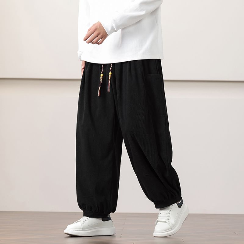 YIKES - Effen corduroy harembroek met trekkoord in de taille