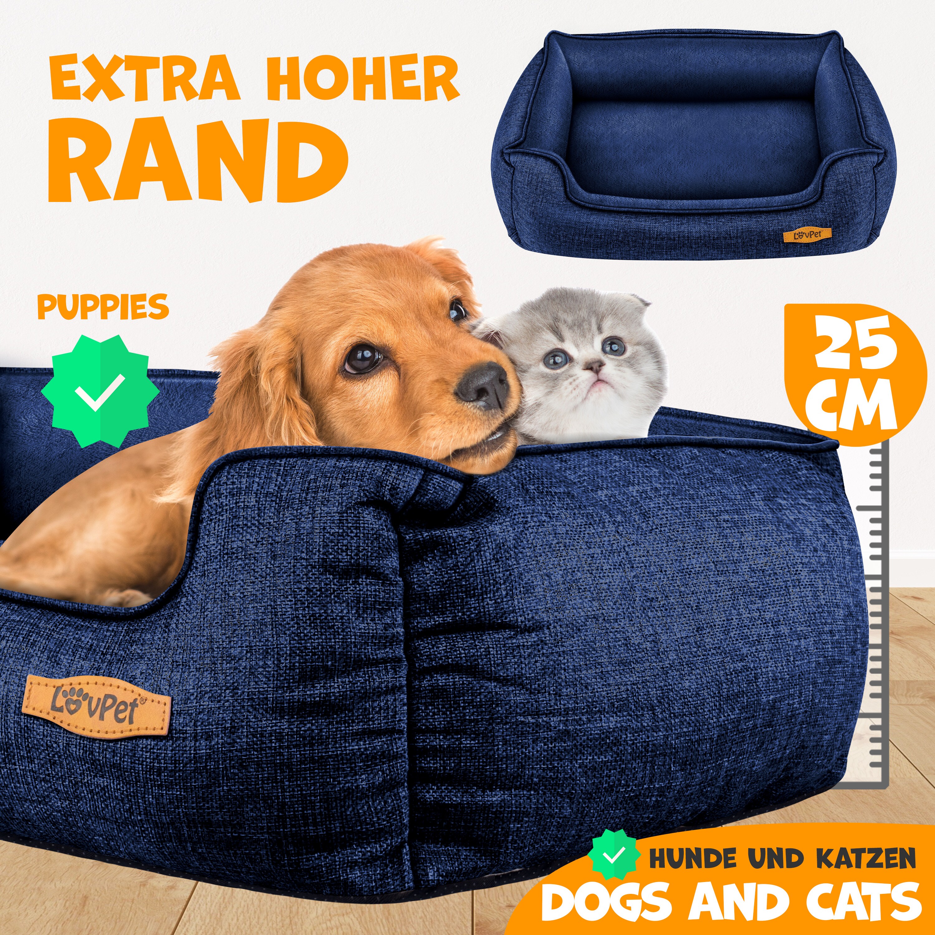 LovPet® Hundebett Hundekissen Hundekorb Chiller, Inkl. Napf + 3X Kauknochen, Hundesofa Kissen für Kleine, Mittelgroße & Große Hunde, Bezug abnehmbar und waschbar