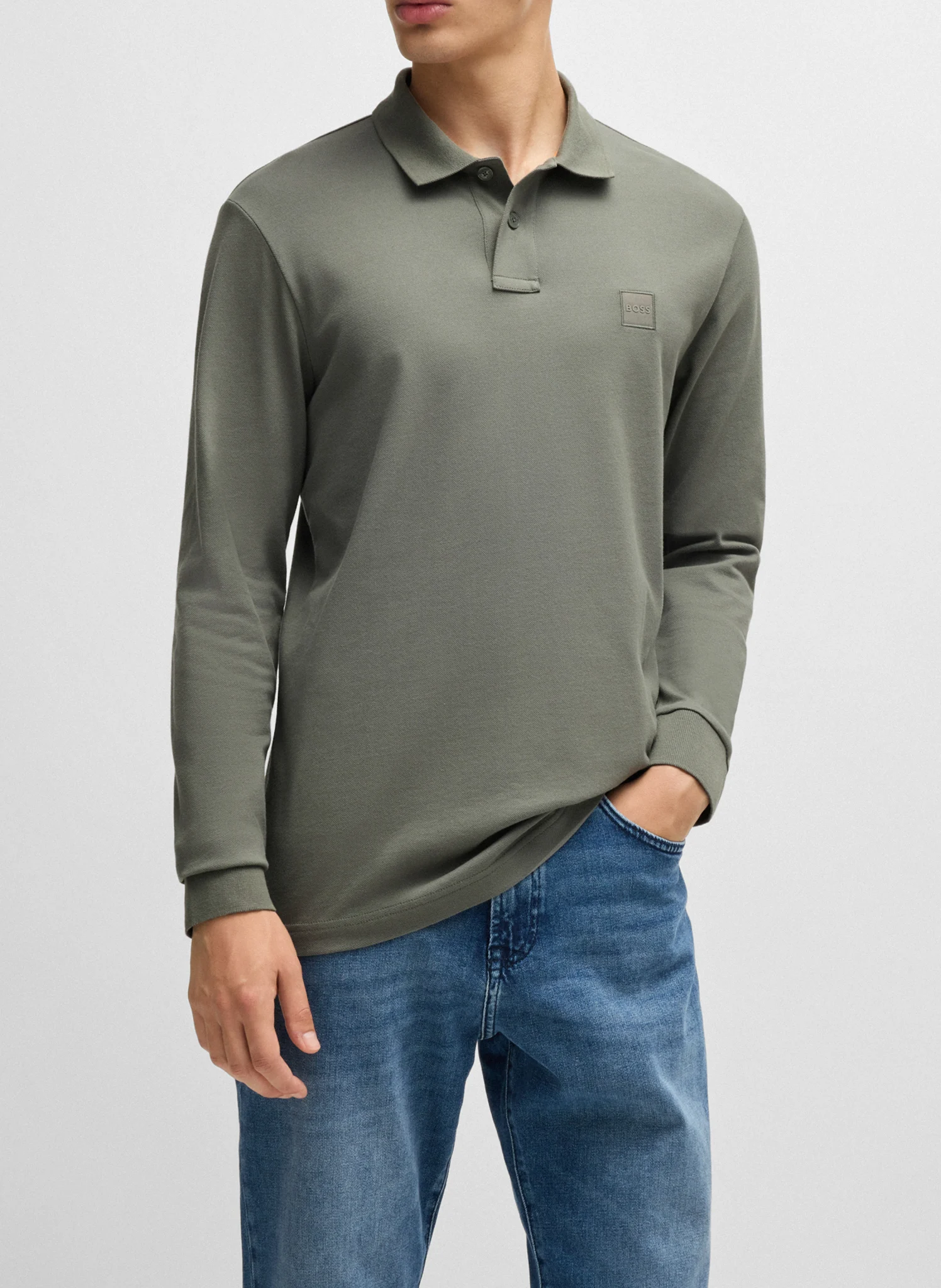 Polo à manches longues regular-fit en coton mélangé | Argent