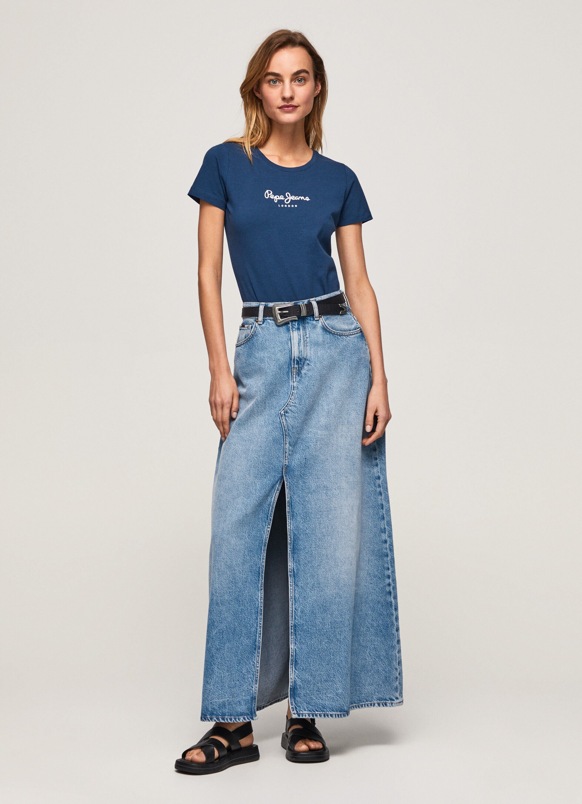 CAMISETA DE LYCRA COM LOGOTIPO ESTAMPADO - azul marinho