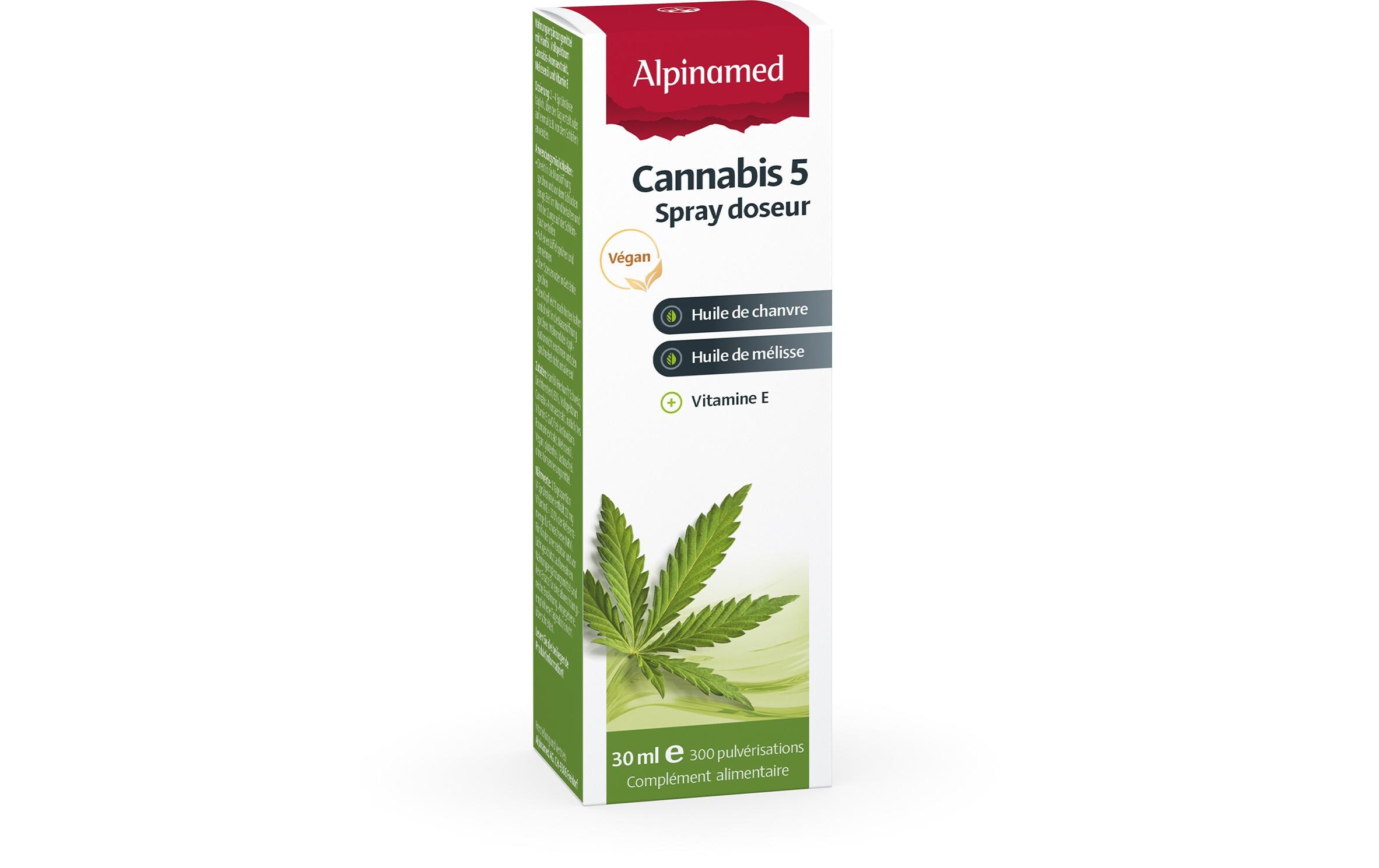 Cannabis 5 Dosierspray 30 mlVegane Nahrungsergänzung mit Cannabisöl, Vollspekturum, Melissenöl und Vitamin E.