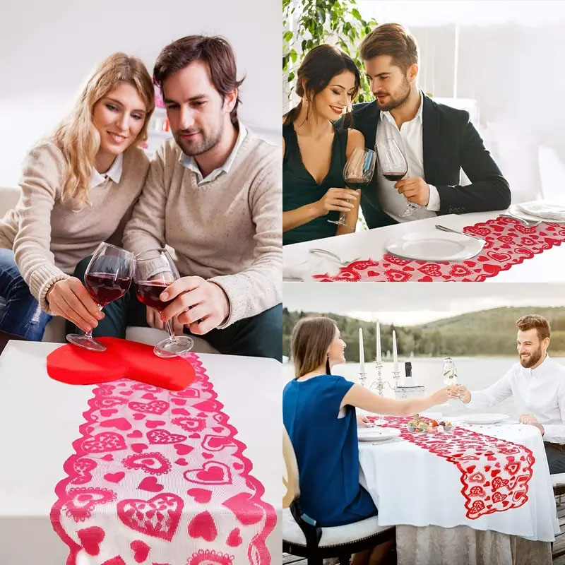 (180x30cm) Valentingstag Tischläufer Romantisches Tischtuch Home Deko - Herz