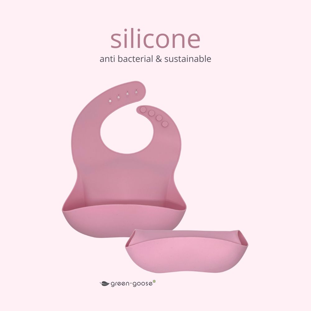 green-goose Silikon-Lätzchen und Bambusbesteck - Rosa