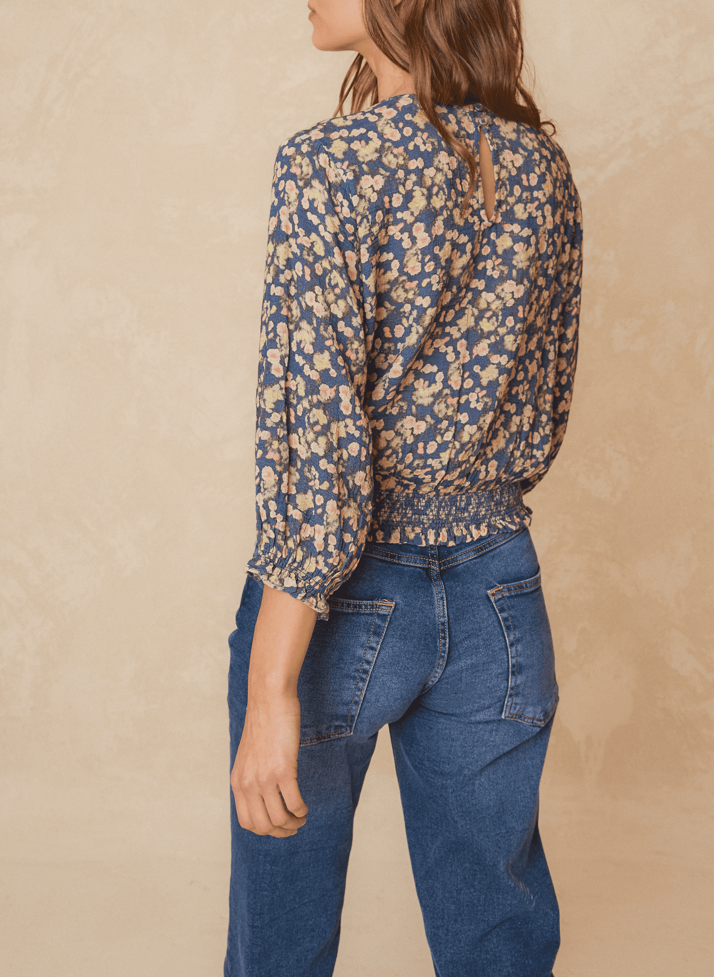 Blouse col rond droite en coton bio imprimé | Vert