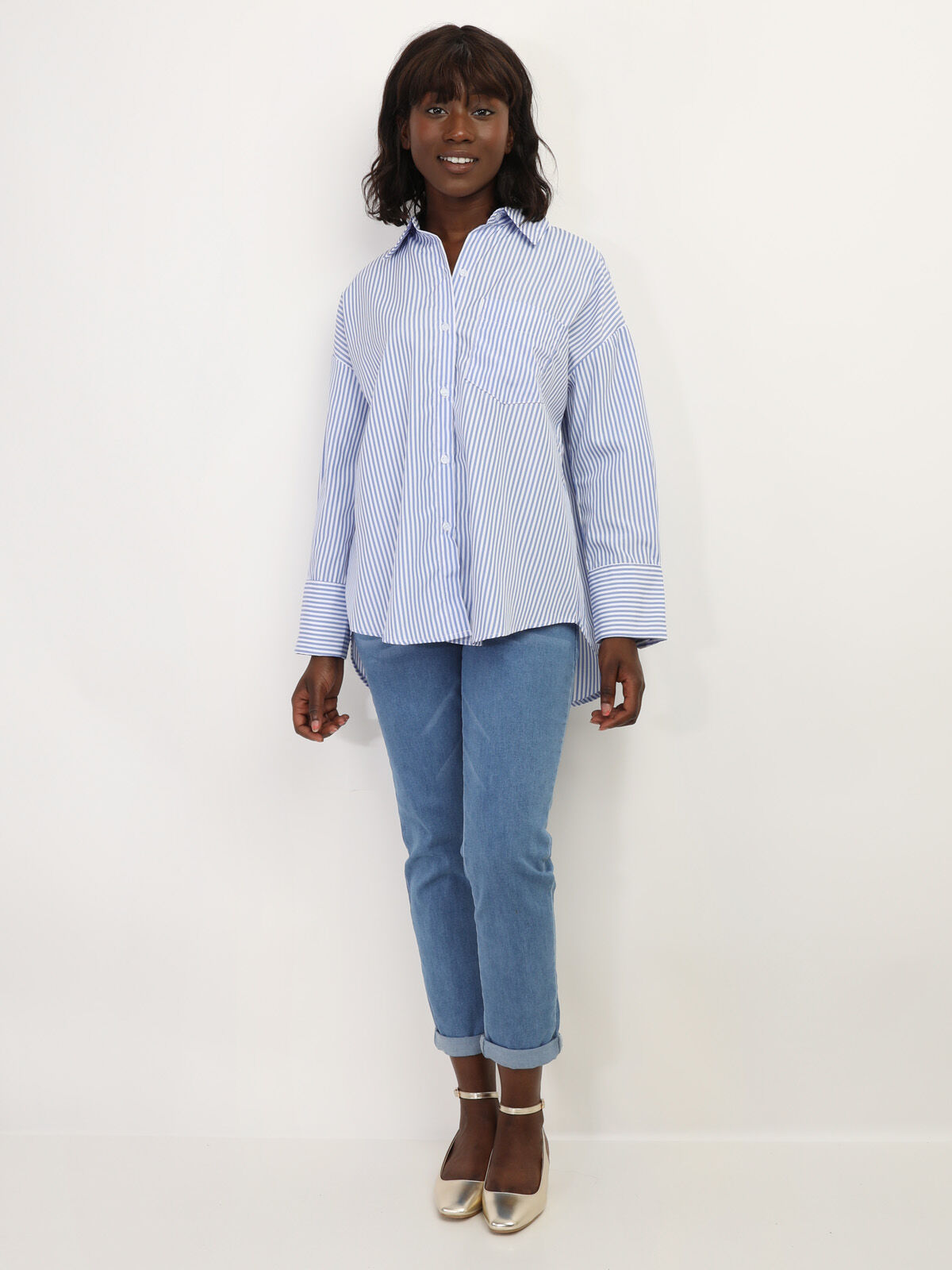Chemise oversize à rayures- Bleu clair
