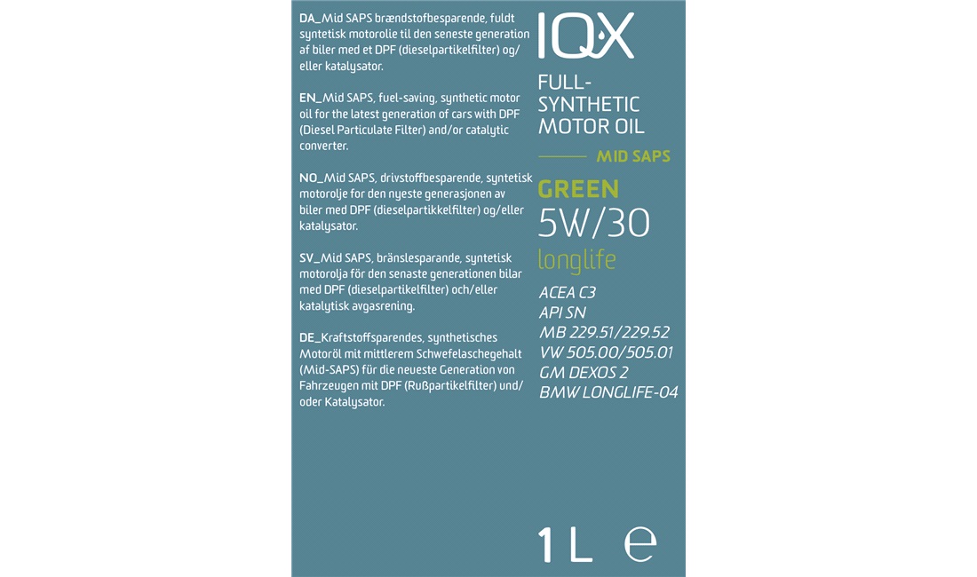IQ-X LL Green 5W/30 1 liter C3 partikel