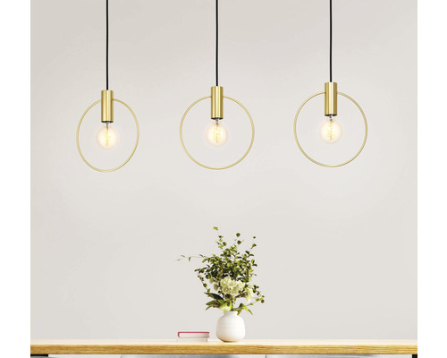 Hanglamp, 3-lichts, HxL 110x101 cm, messing/geborsteld/zwart