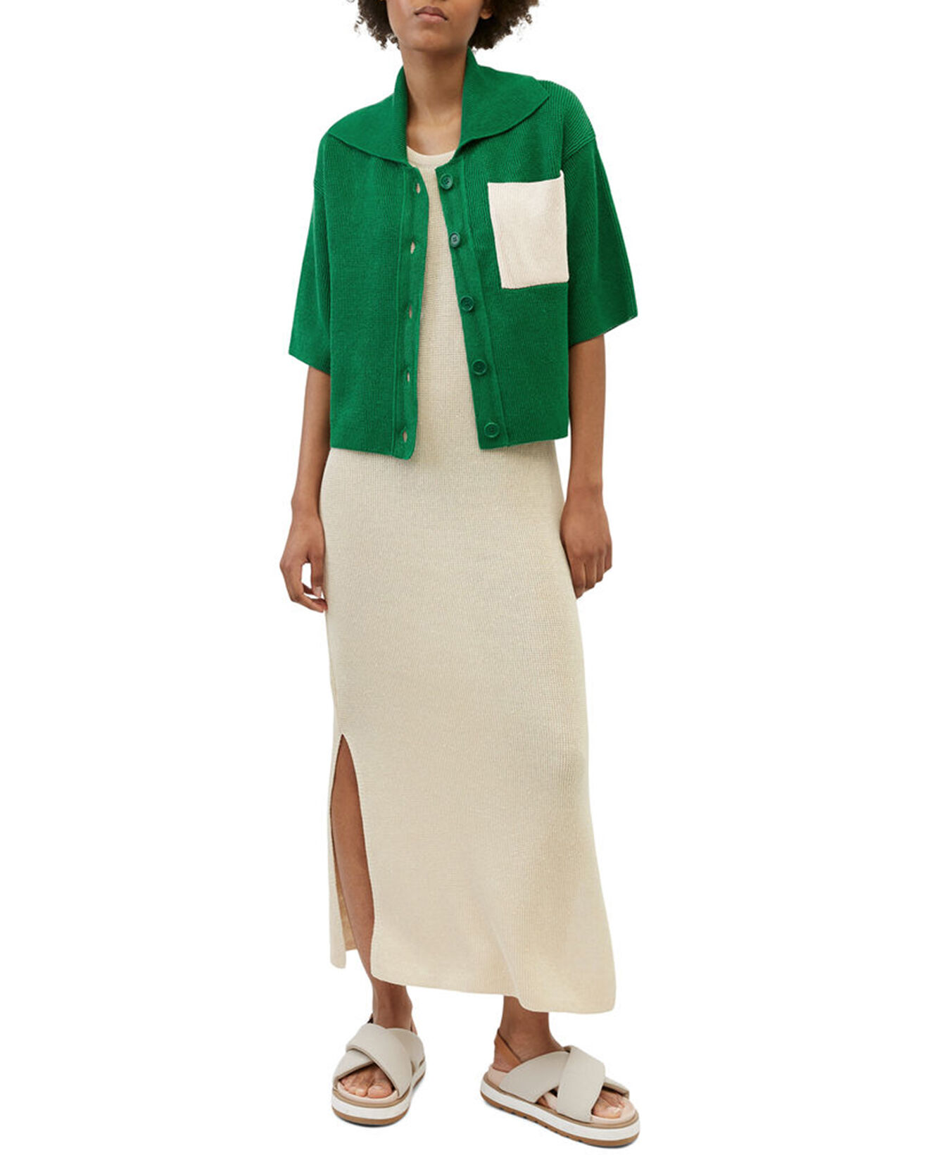 Marc O'Polo Gilet 100% Lin Maille Poche Bicol Kl vert