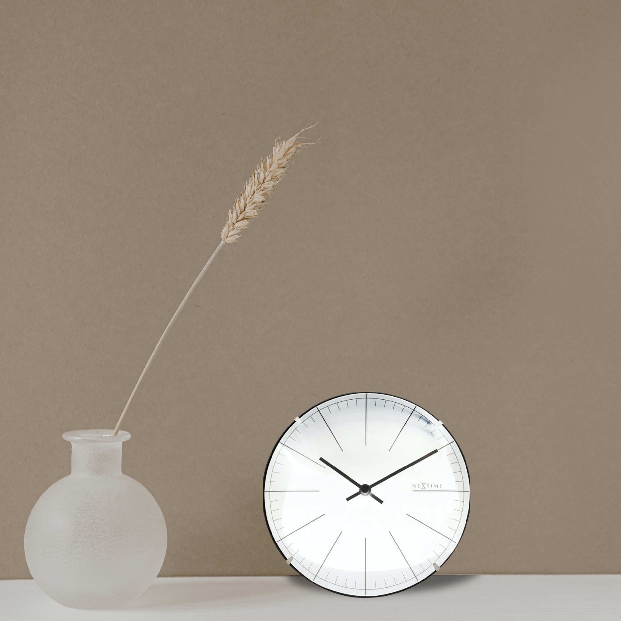 NeXtime - NeXtime - Wandklok|Tafelklok- 20cm- Glas- Wit- 'Big Stripe