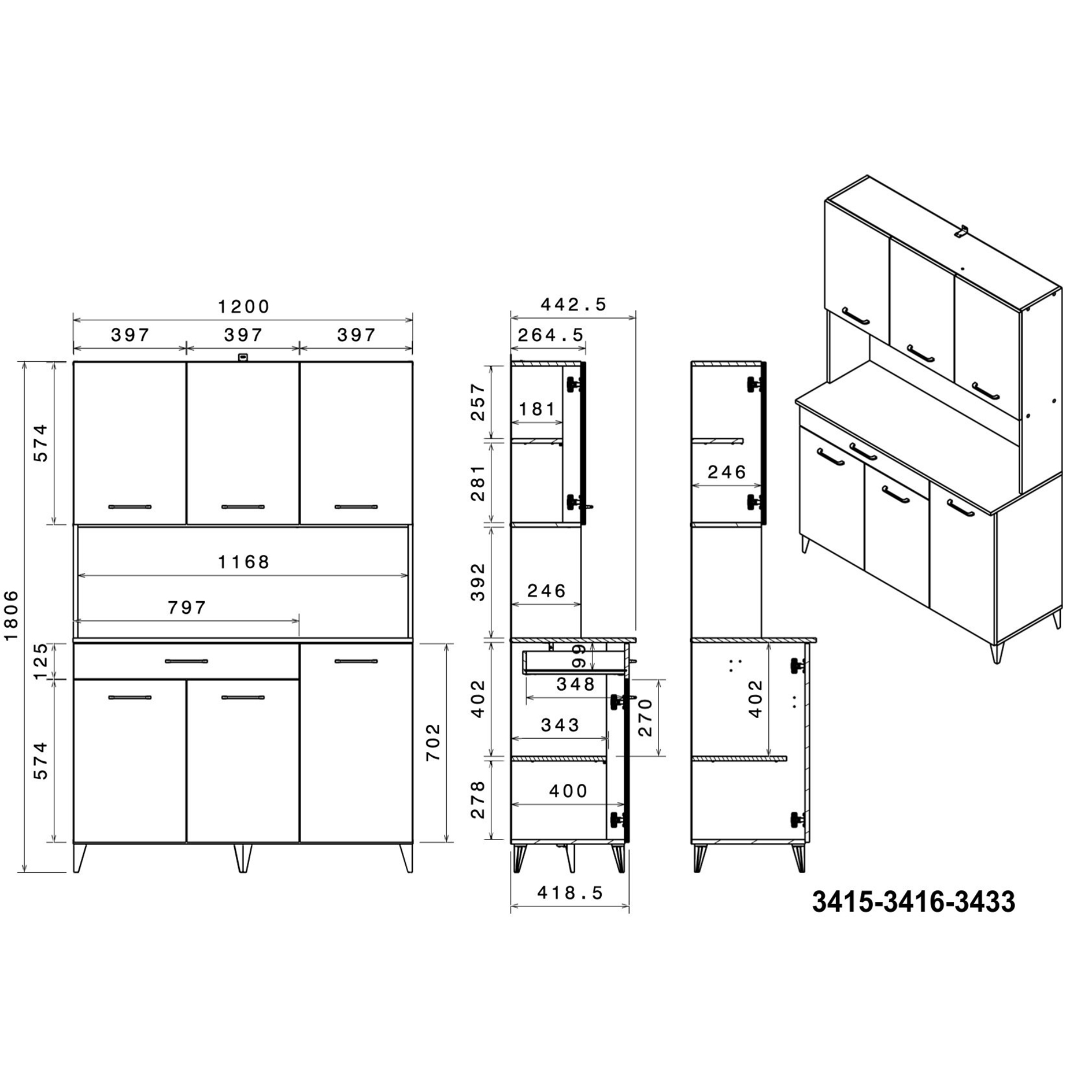 2-teiliges Buffet-Set MALICE 4 - Betonoptik-weiß - 180 cm hoch