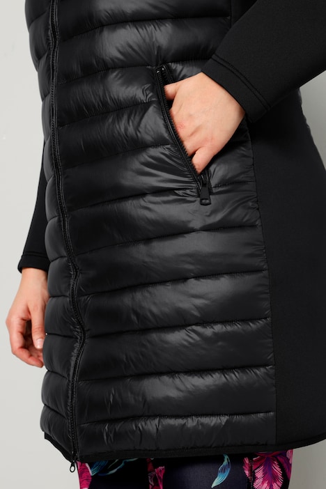 Steppjacke, Straight Fit, Strickärmel, Kapuze, Zipper, Langarm