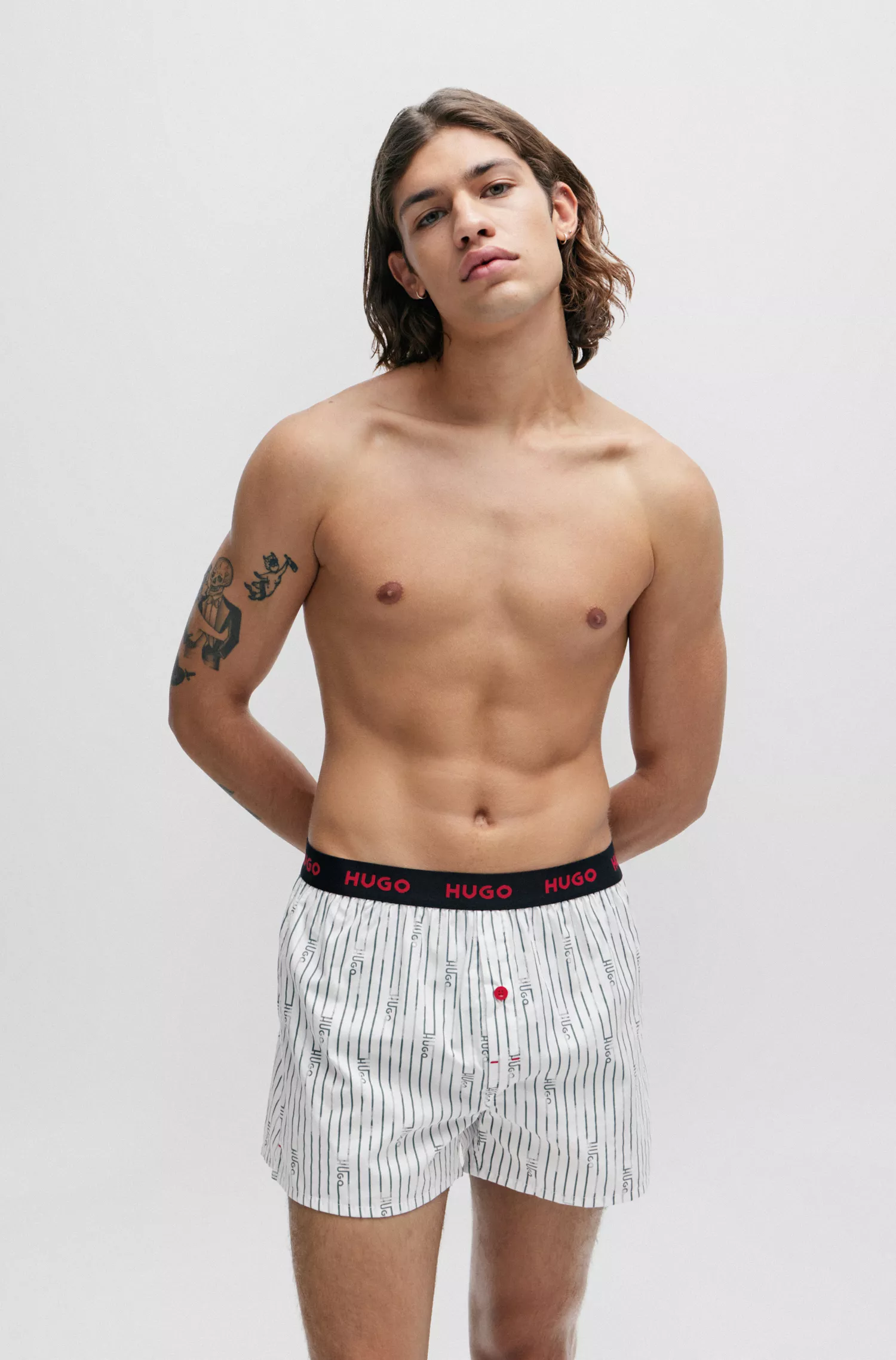 HUGO Vermelho - Pacote com três cuecas boxer de algodão com cós com o logotipo.