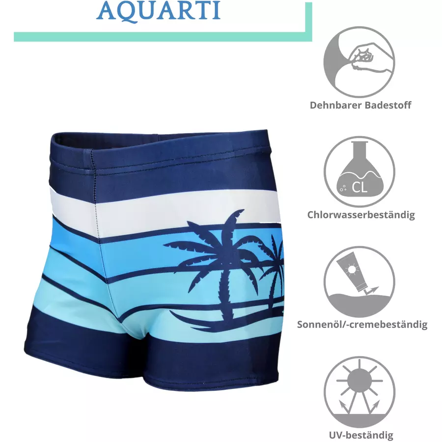 Aquarti Jungen Badehose Gestreift mit Motiven türkisblau