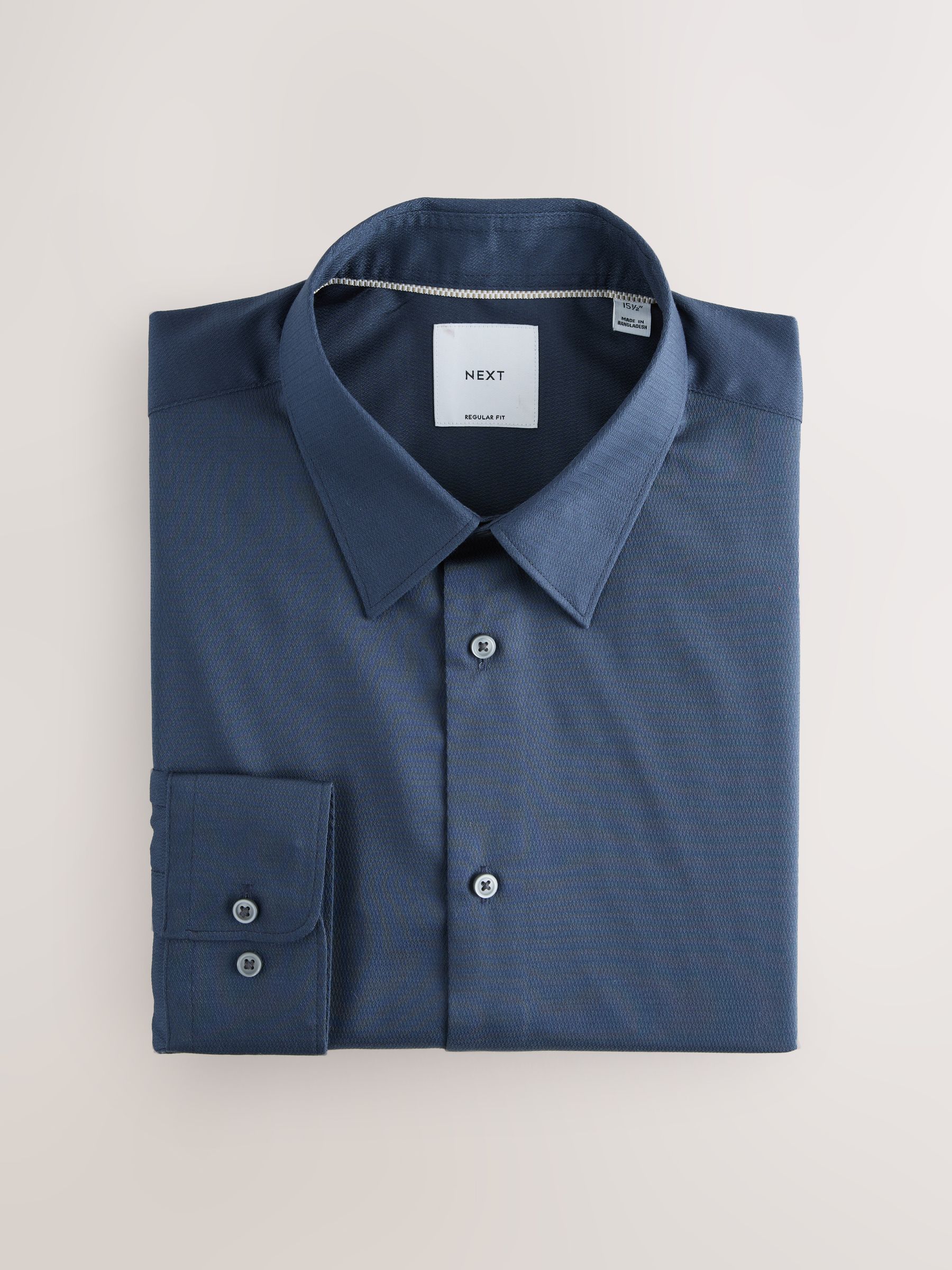 Marineblauw - Normale Pasvorm - Onderhoudsvriendelijk, getextureerd, slim fit overhemd met enkele manchet