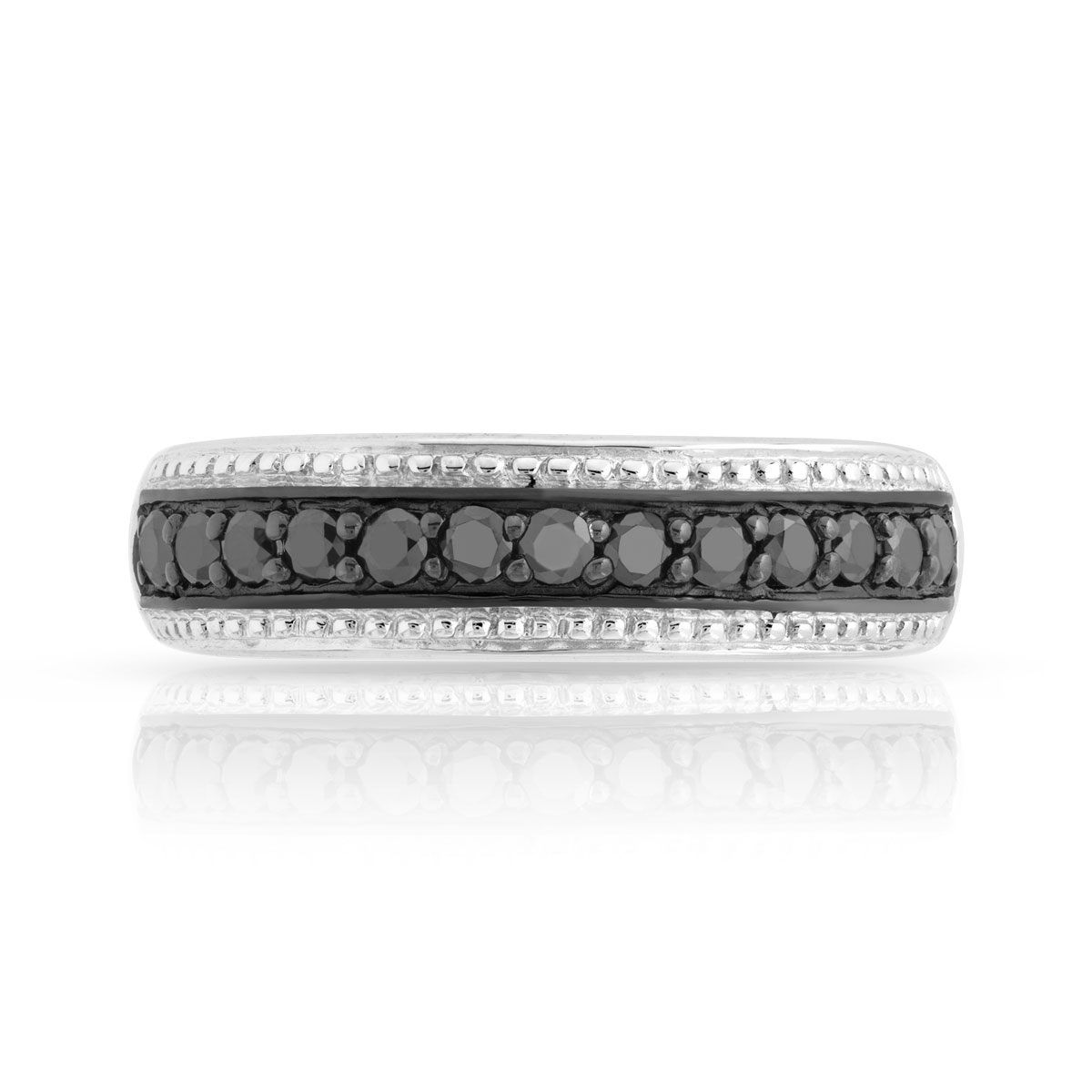 Bague or 750 blanc diamants noirs