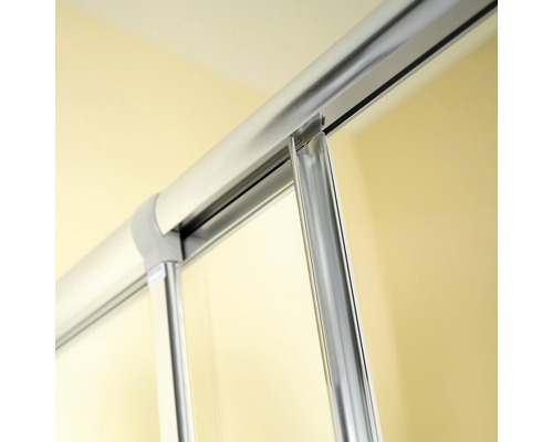 Hoekschuifdeur, 4-delig, Breuer Fara 4, 80-90 cm breed, hoogte 185 cm, parelmoerkleurig acrylglas, profielkleur mat zilver