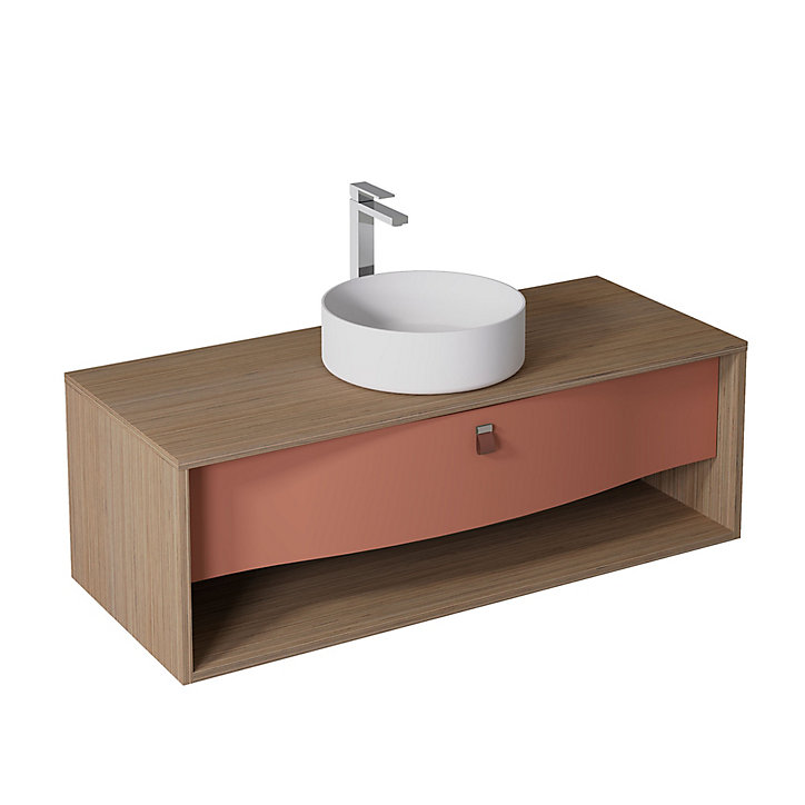 Meuble sous vasque à suspendre Havana terracotta mat 1 tiroir 120 cm