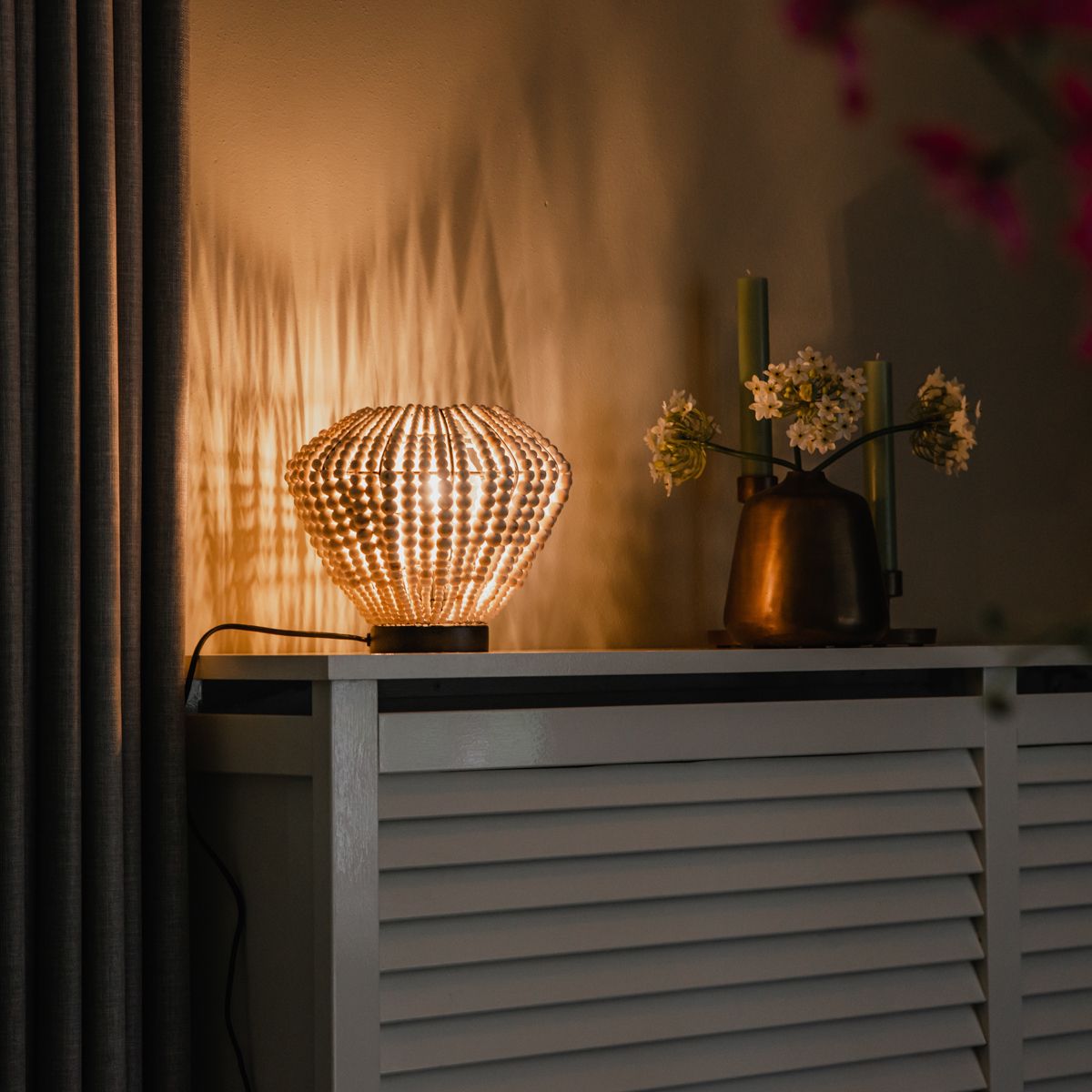 Oosterse tafellamp beige met kralen - Moti