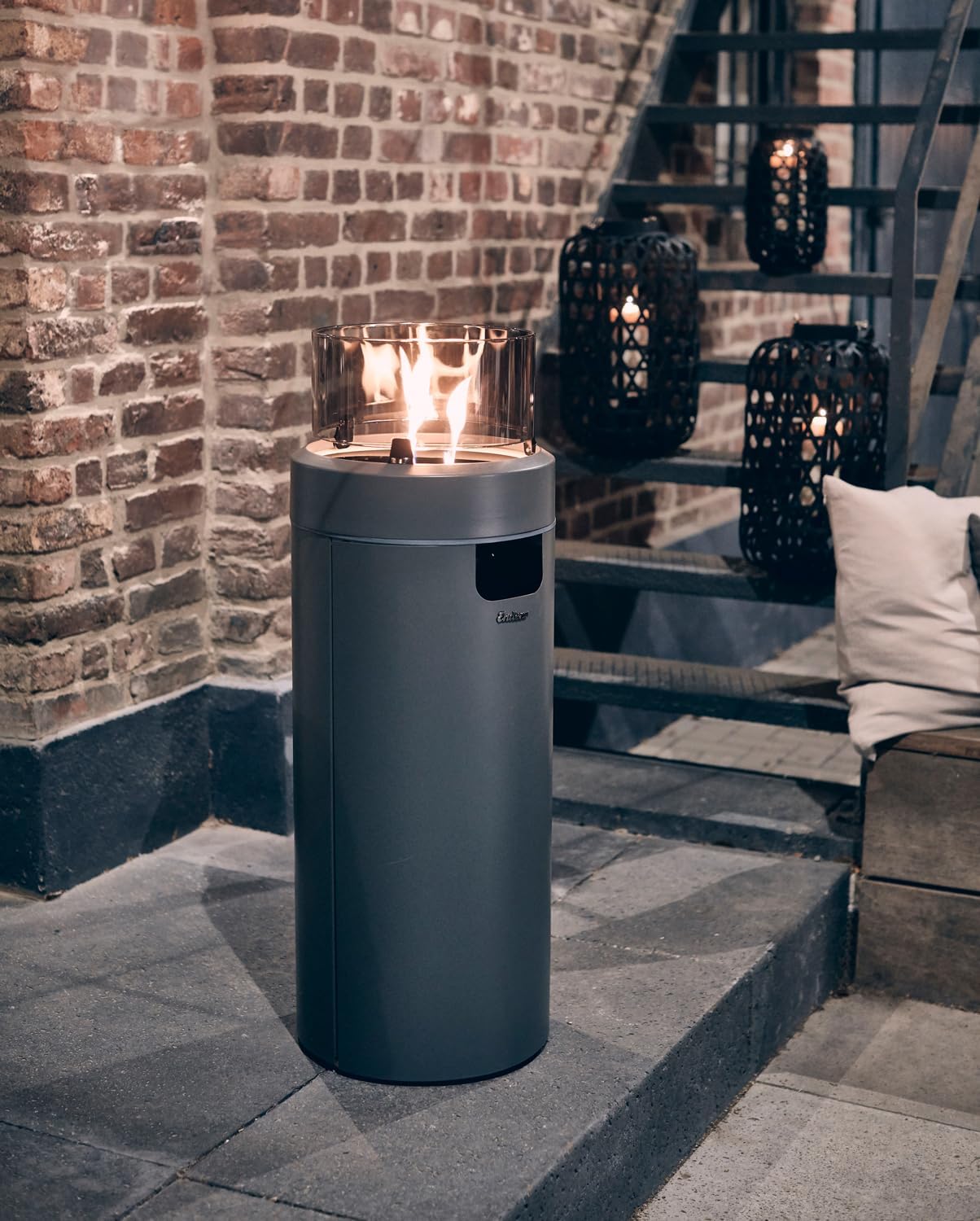 Enders Terrassenfeuer NOVA LED L GREY, Gas Terrassenfeuer mit Ambientebeleuchtungen, ECO GREEN Brenner-Technologie und exzellentem Design, H102cm Ø 62cm, grau #5605