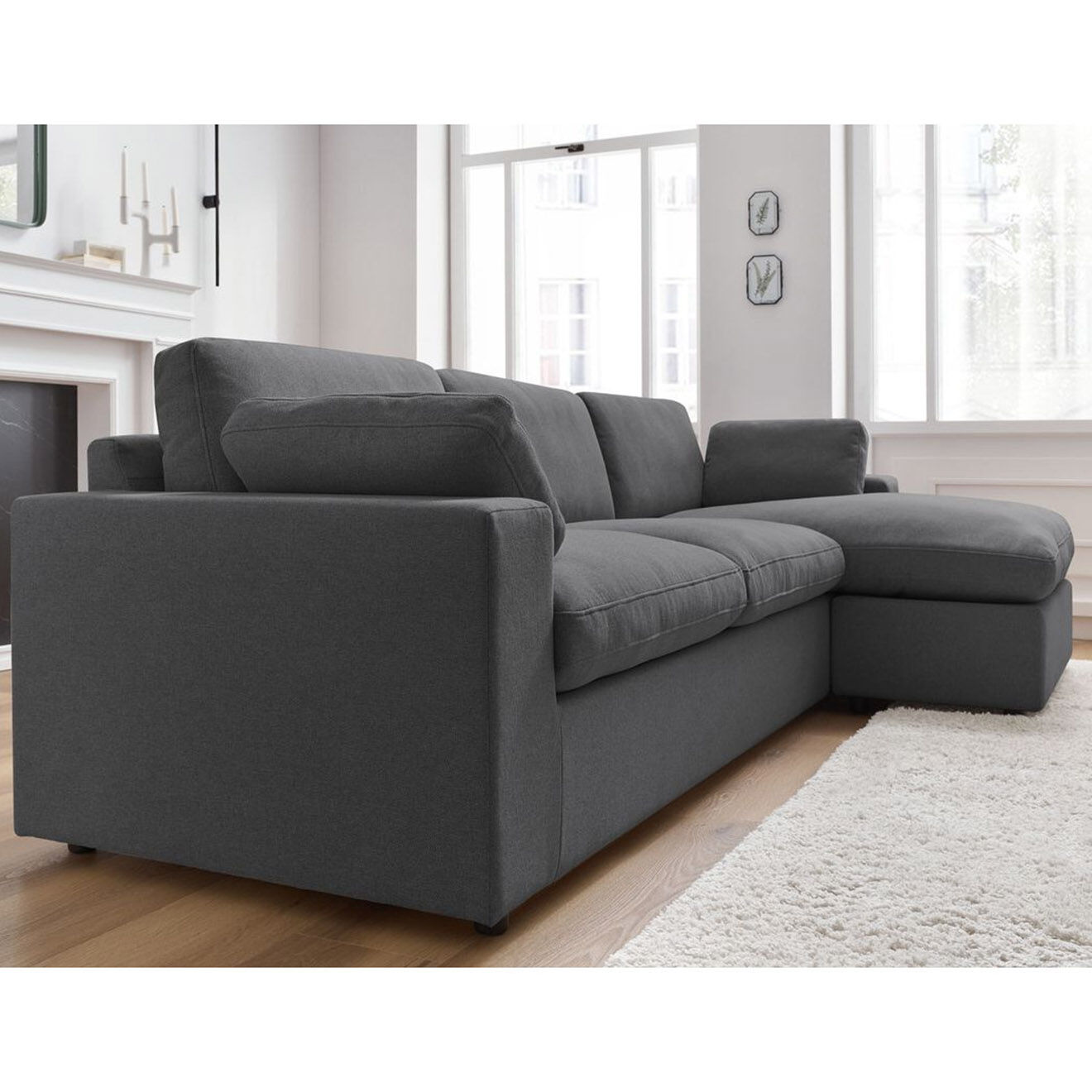 Bobochic Canapé d'angle fixe réversible belair gris foncé - 280x139 cm