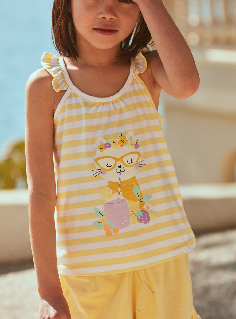 Débardeur et short jaune et blanc en jersey