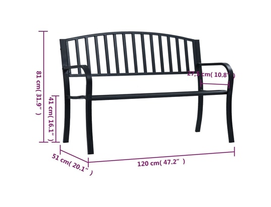 VIDAXL - Banc de jardin noir 120 cm acier