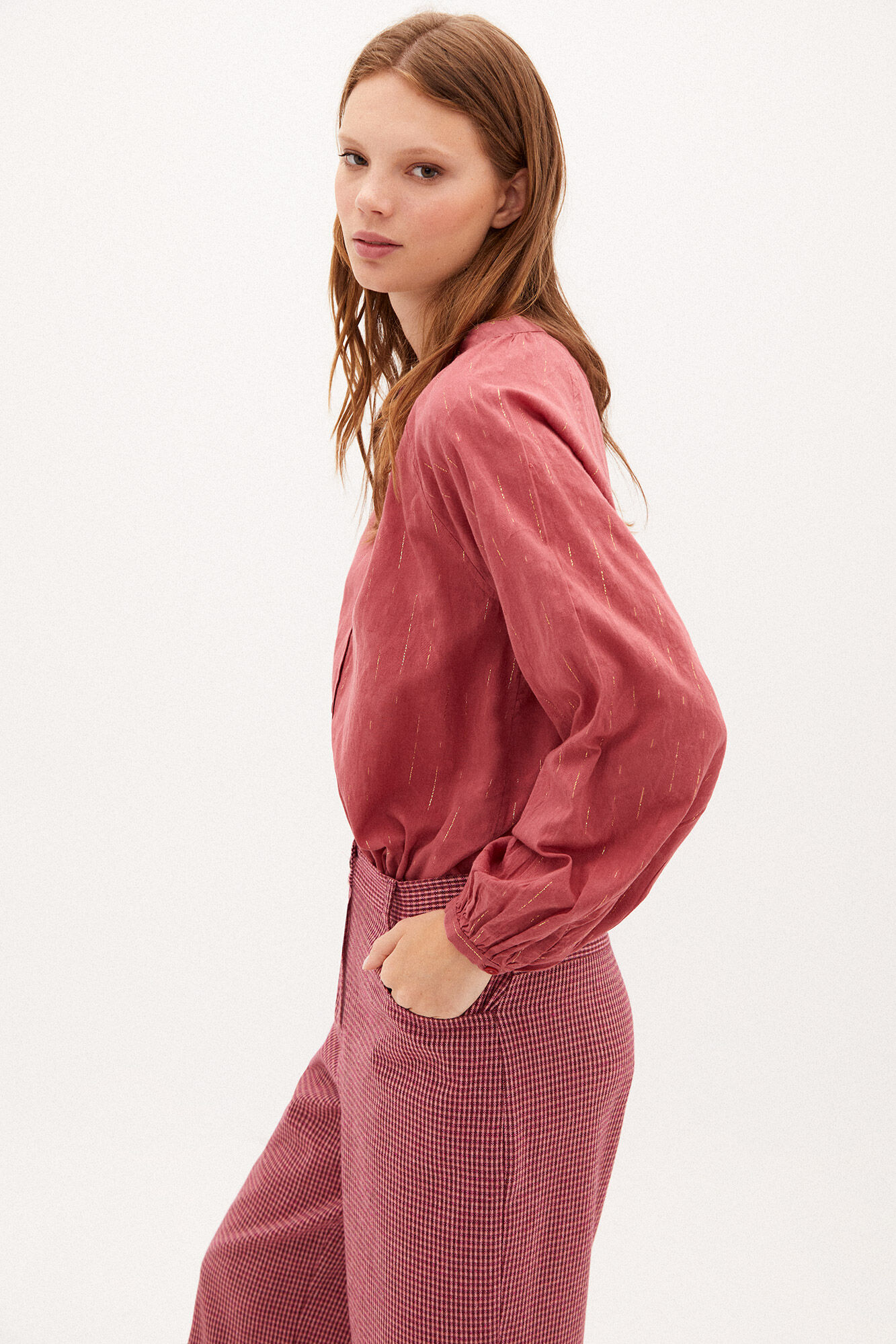 Camisa Inés com fio metálico - Rosa