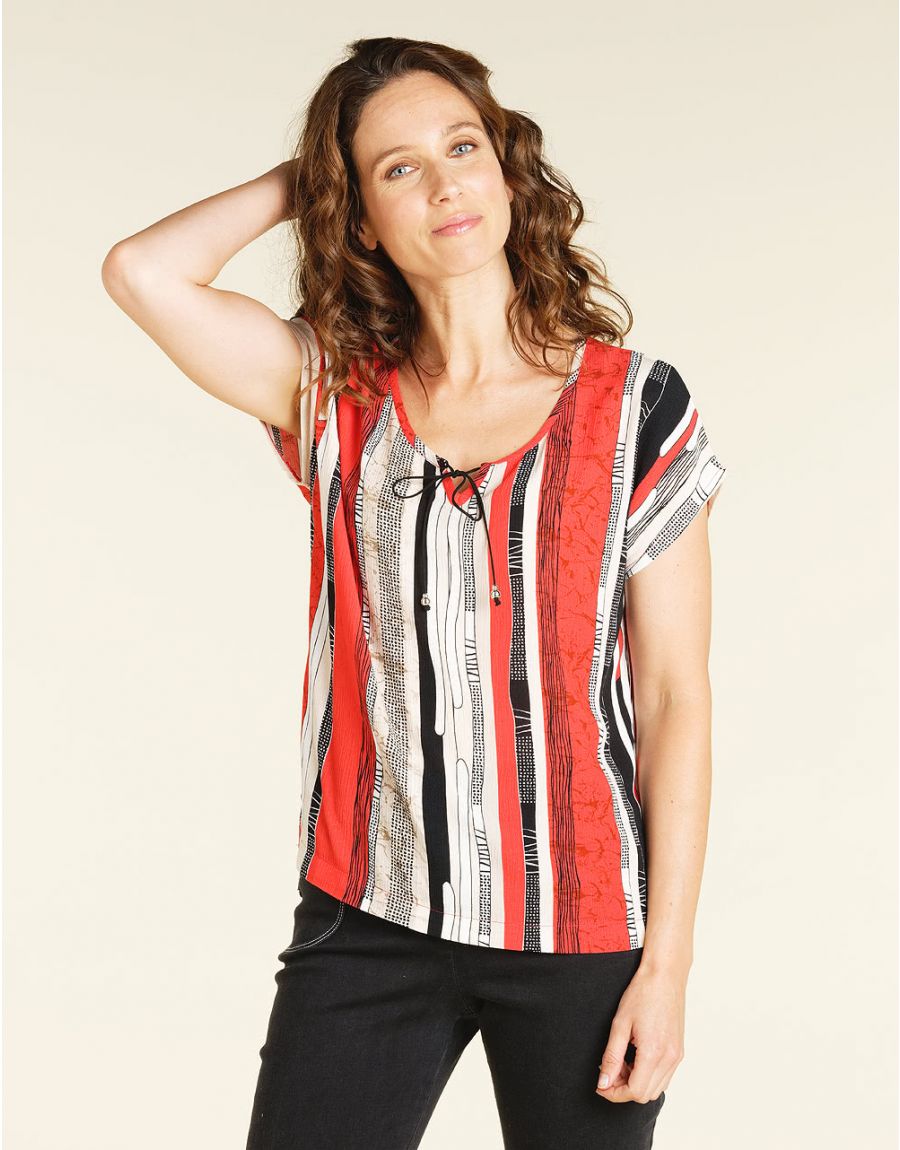 Blouse chic rayée orange