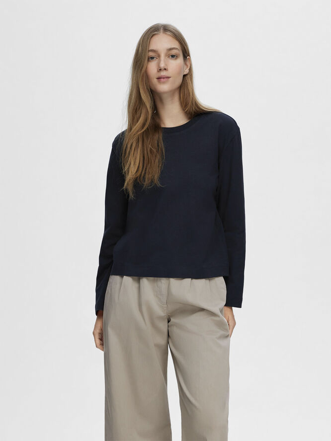 Selected Femme SLFESSENTIAL LS BOXY TEE NOOS Mørkeblå